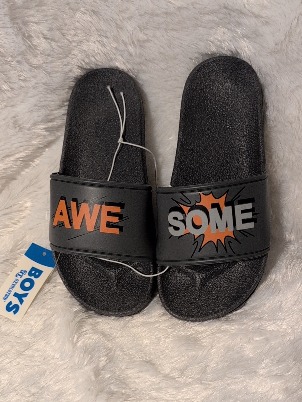 Gray 'AWE SOME' Kids Slide Sandals